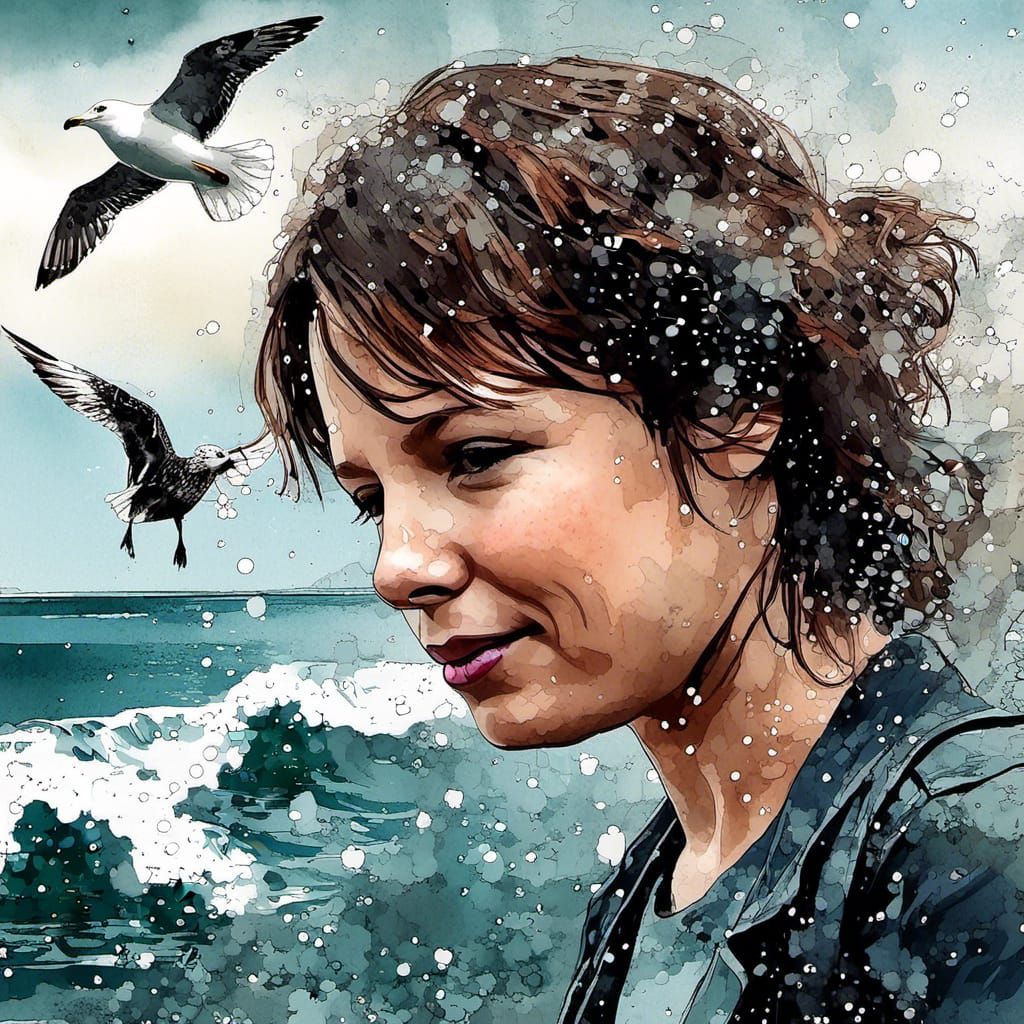 Surreal Seagull Double Exposure in Comic Book Style