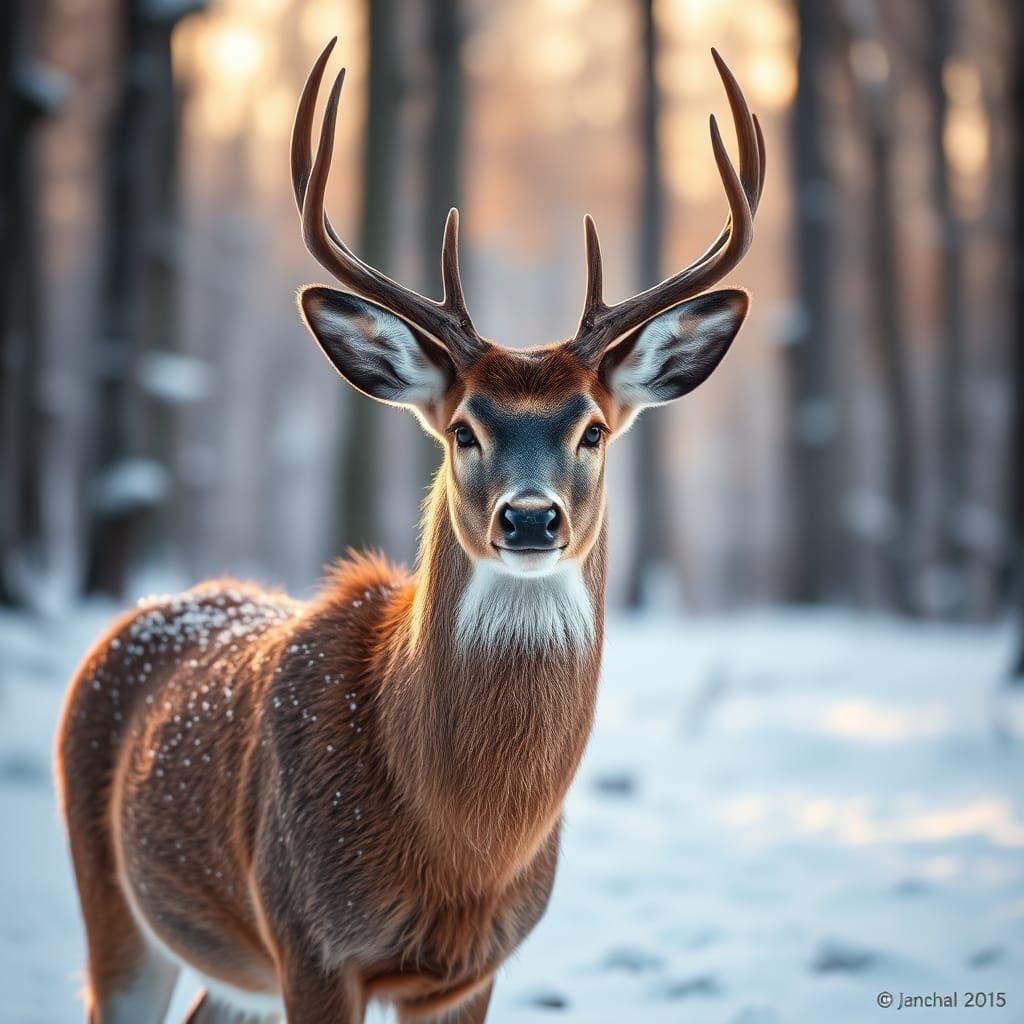 Deer Stands Serene in Winter Landscape