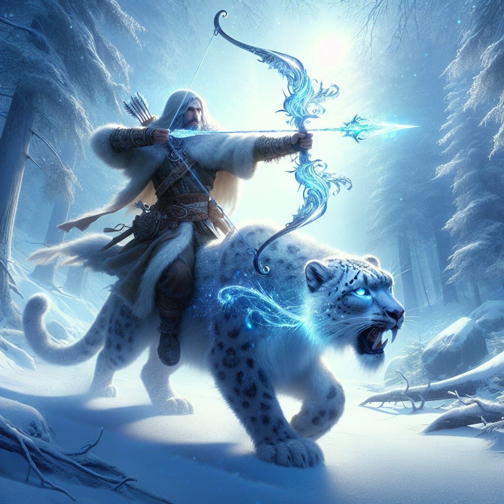 Icy Archer on Snow Leopard in Frozen Landscape