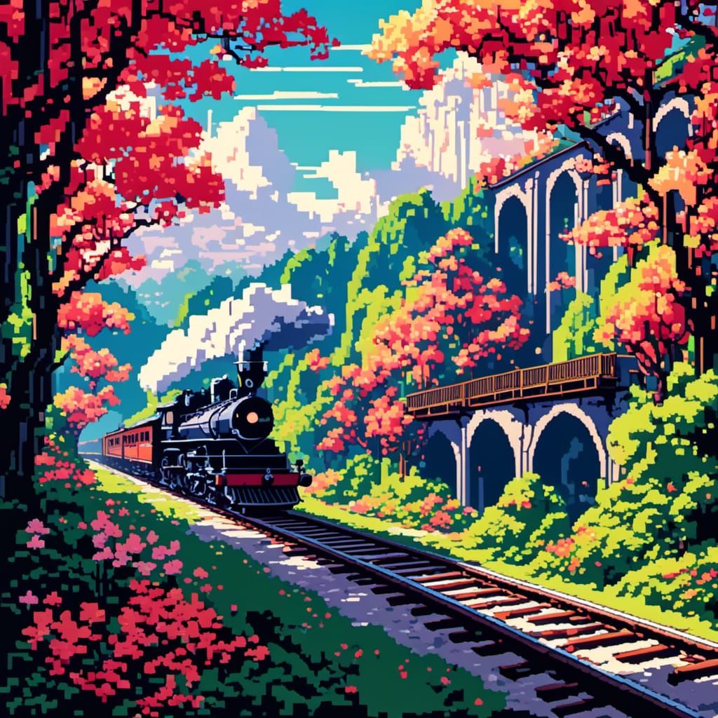 Charming Pixel Art Railway Museum Scene