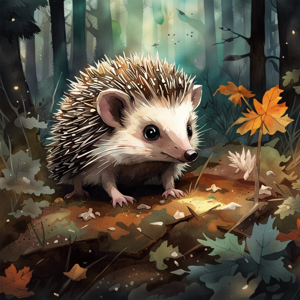 Adorable Hedgehog in Watercolor Gouache Style