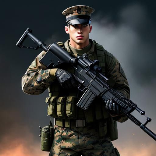 Hyperrealistic Marine with RPG in Splash Art Style