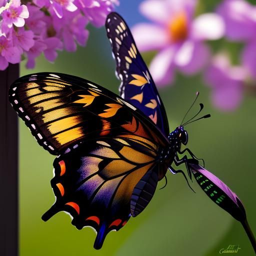 Giant Black Butterfly at Hummingbird Feeder