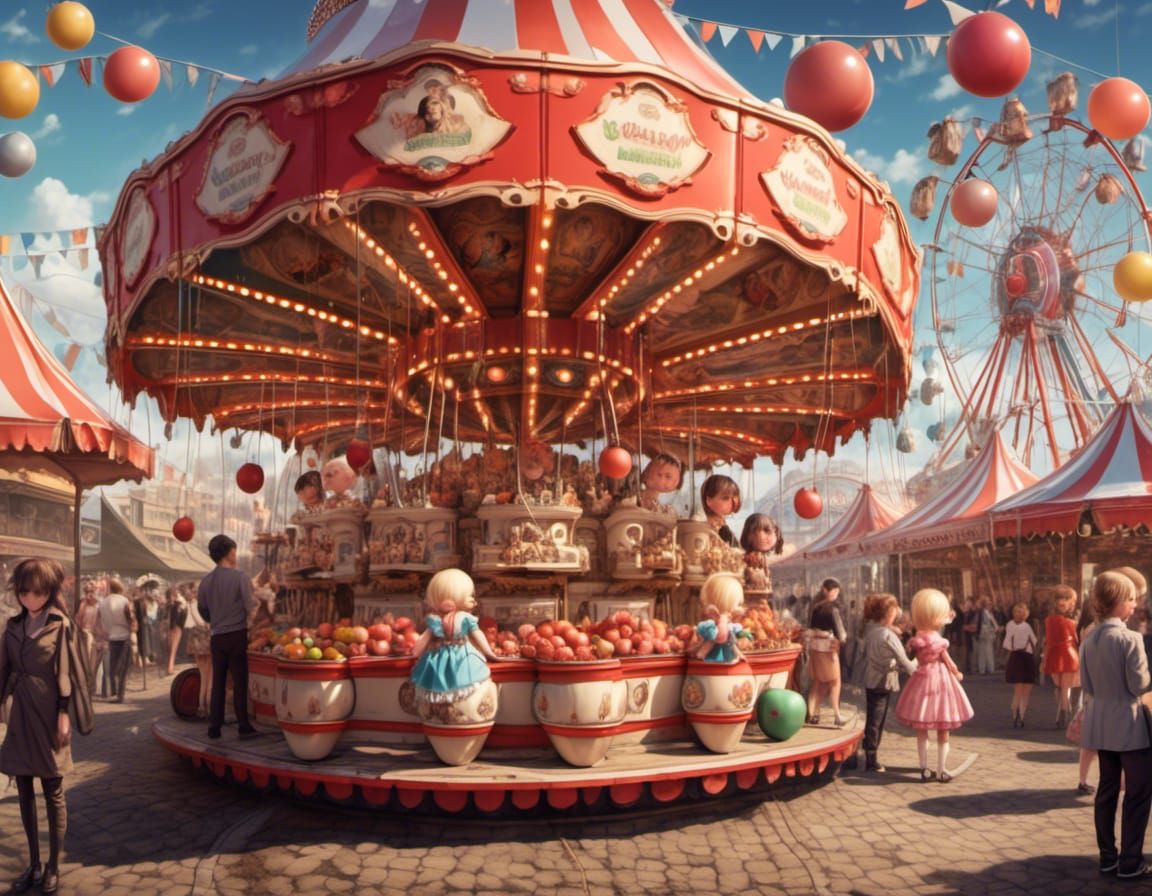 Carnival Booth with Kewpie Dolls in Realistic Photo