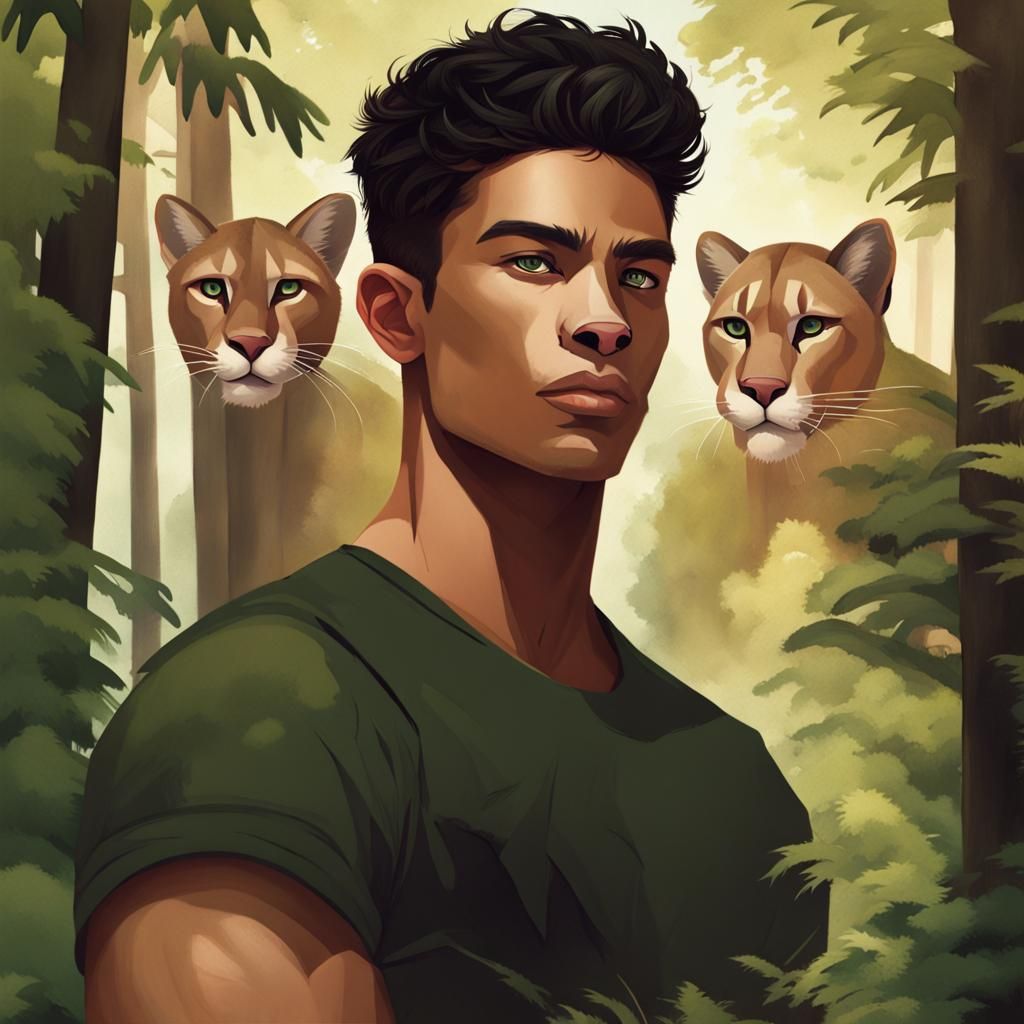 Werecougar Book Cover Illustration in Forest Setting