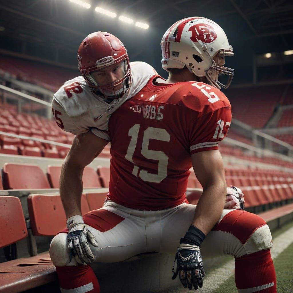Defeated Football Player in Stadium Bench Scene