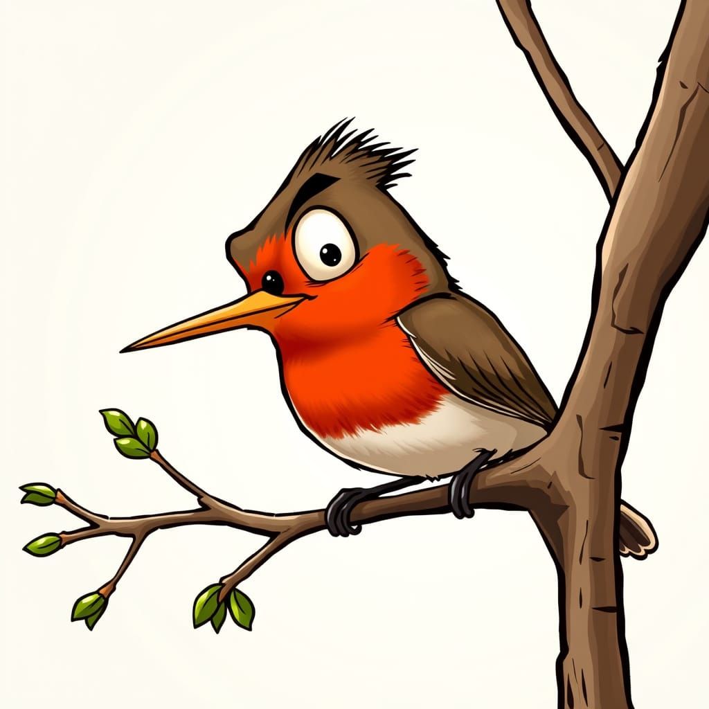 A Proud Robin bird caricature comix style