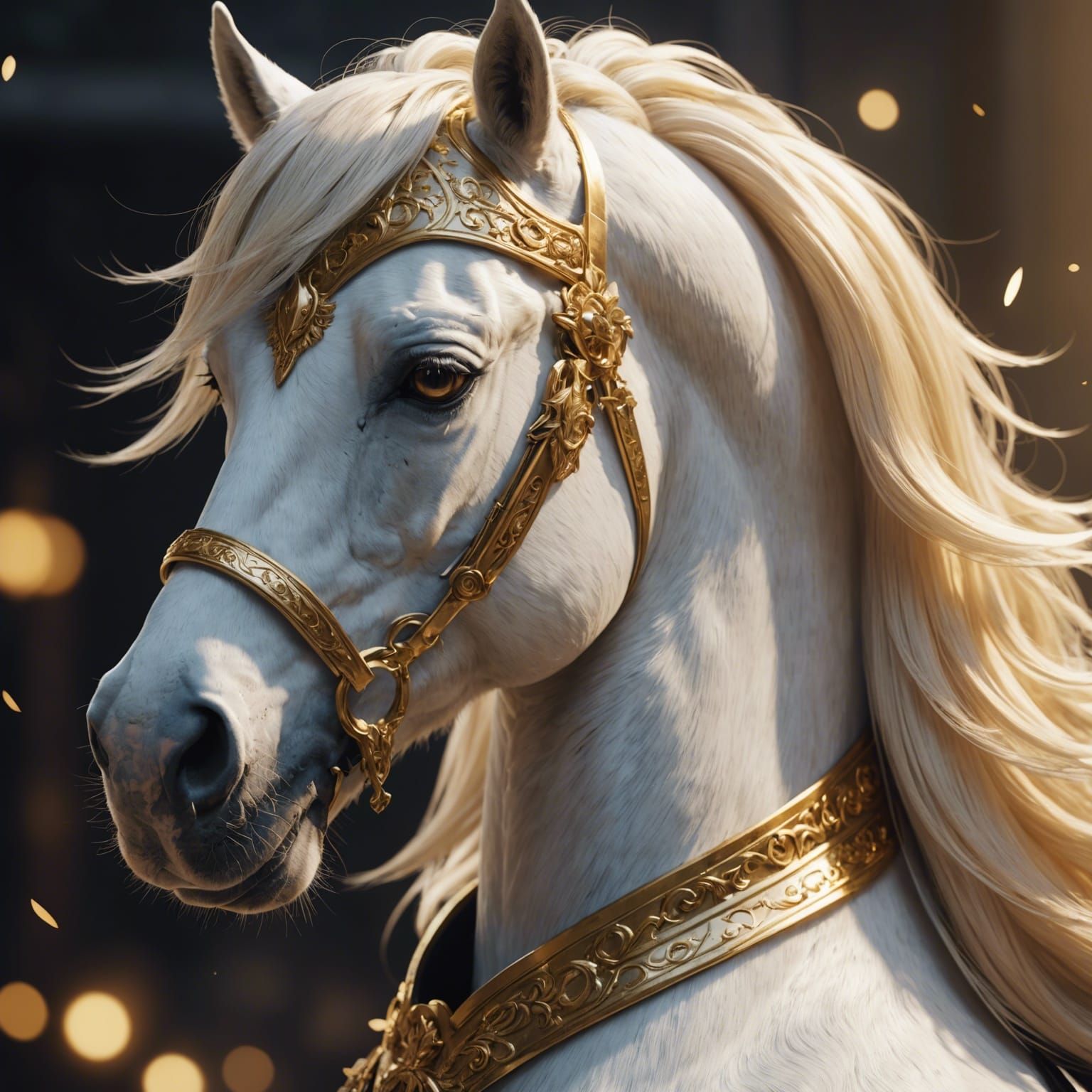 Golden Horse with White Mane in 3D Anime Art