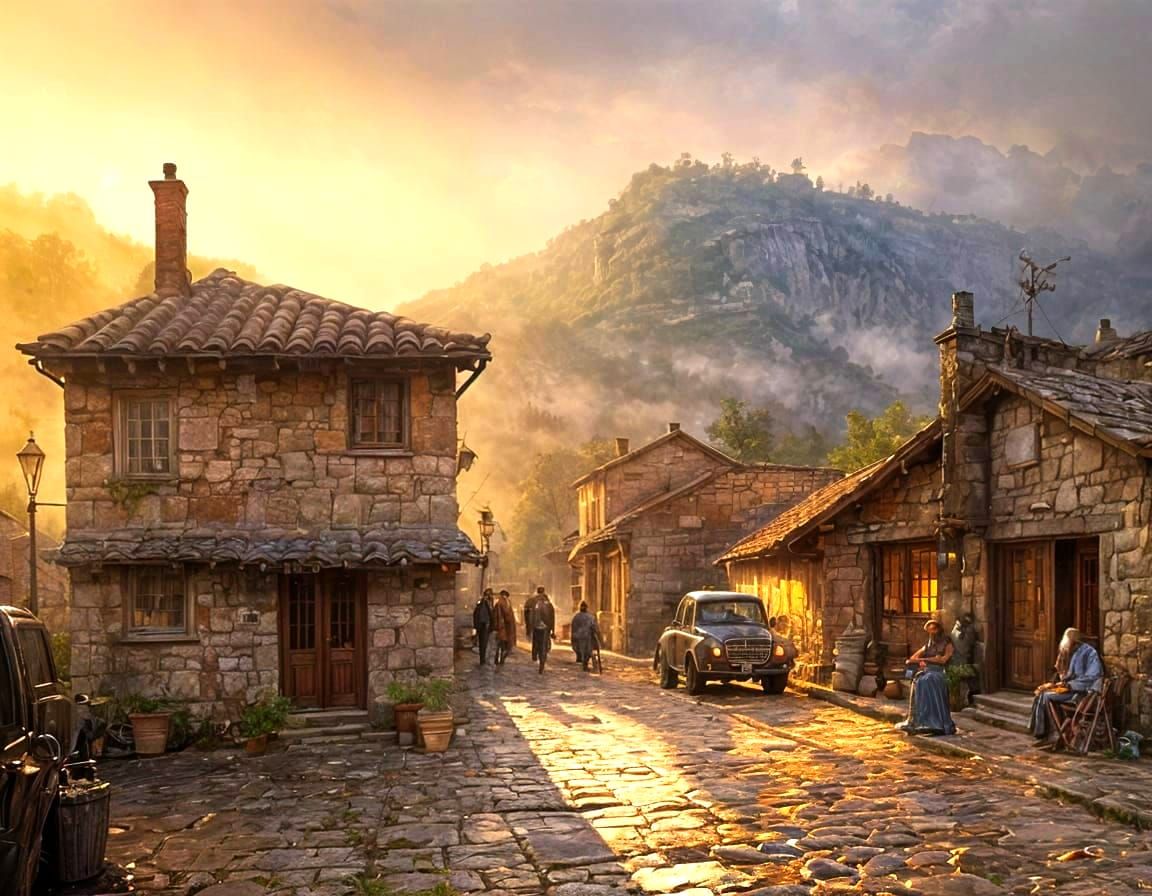 Watercolor Masterpiece of Coffee on Rustic Stone Wall at Sun...