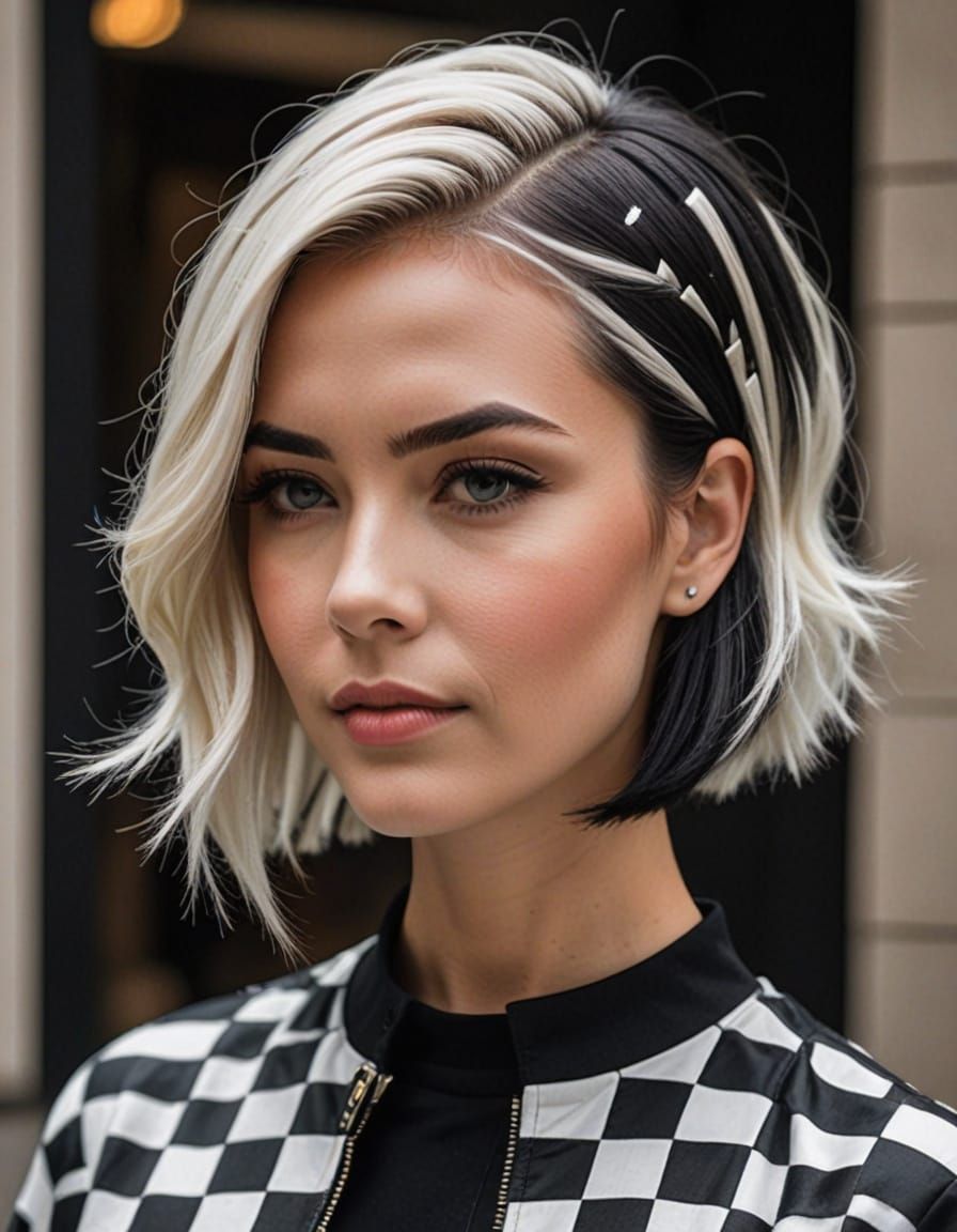 Chessboard Hair: A Striking Black and White Hairstyle