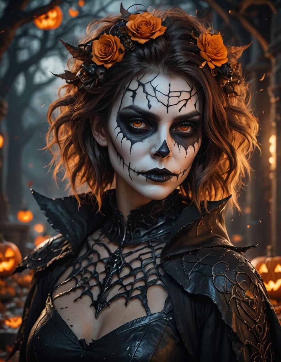 Girl with Halloween Makeup, Digital Art