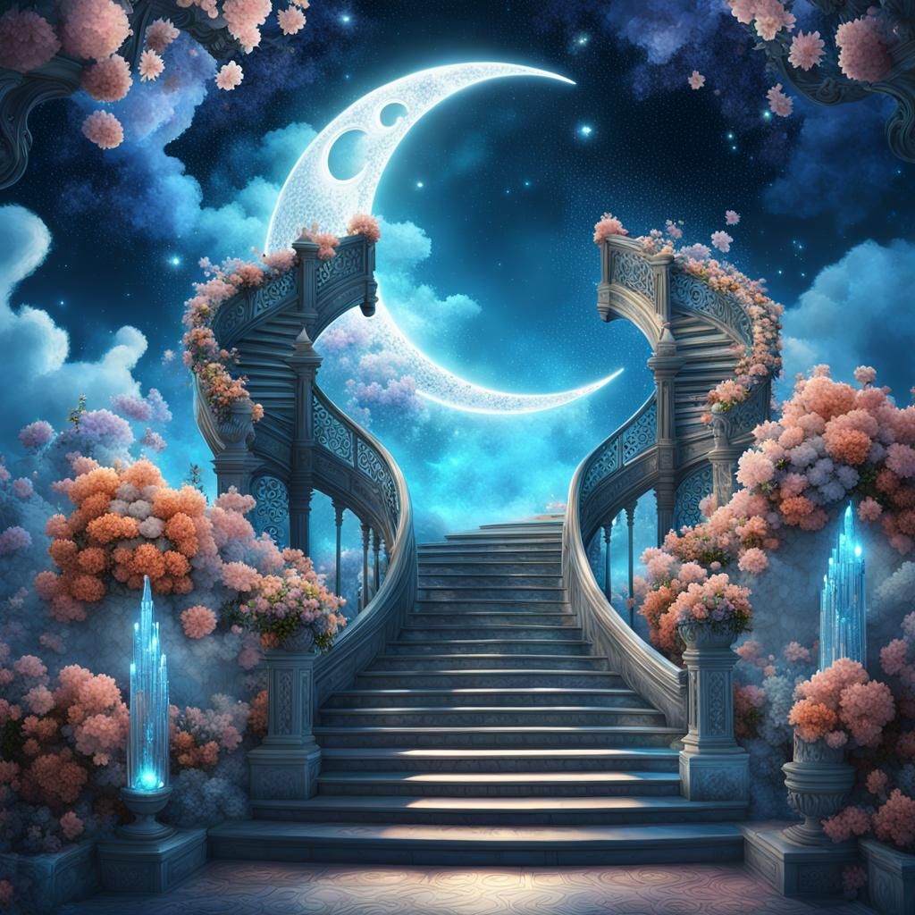 Crystal Moon Gates to Surreal Planet in 3D