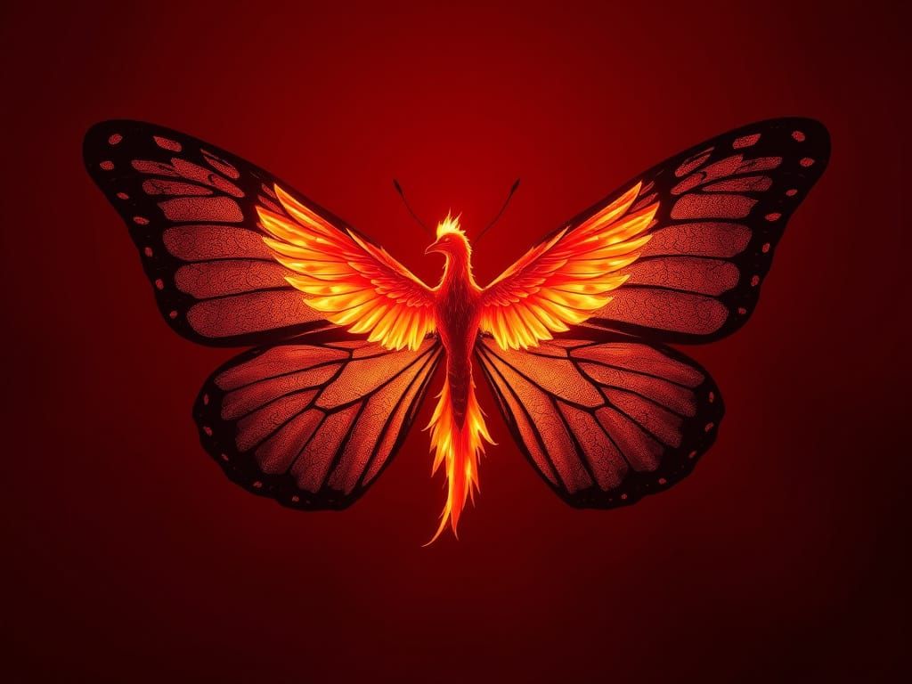 Ethereal Phoenix Butterfly Silhouette in Deep Crimson