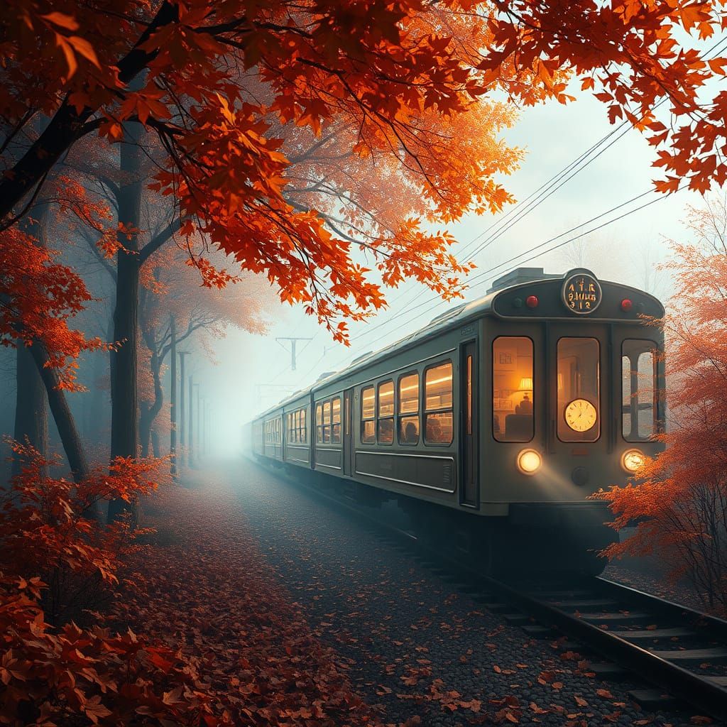 magical mystery autumn-hued diaphanous ethereal train, ether...