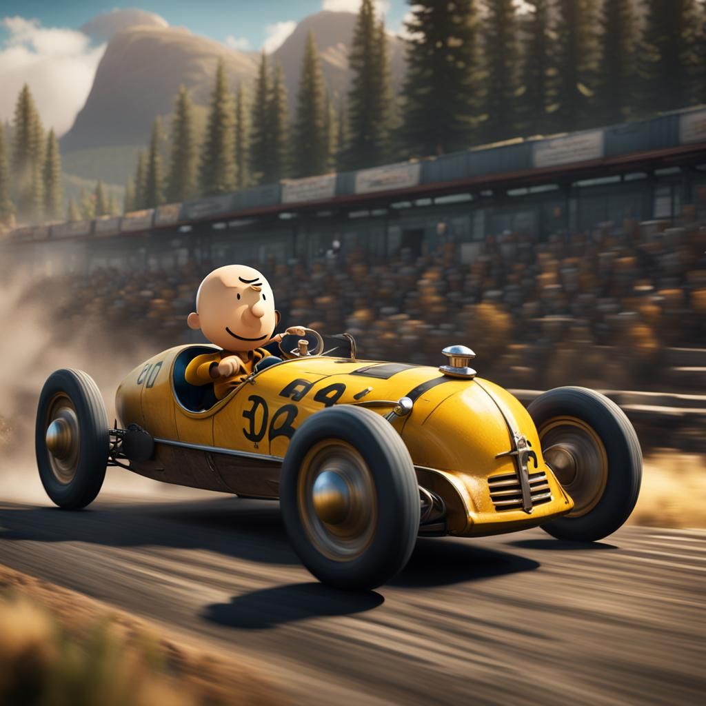 Charlie Brown as 1930s Race Car Driver
