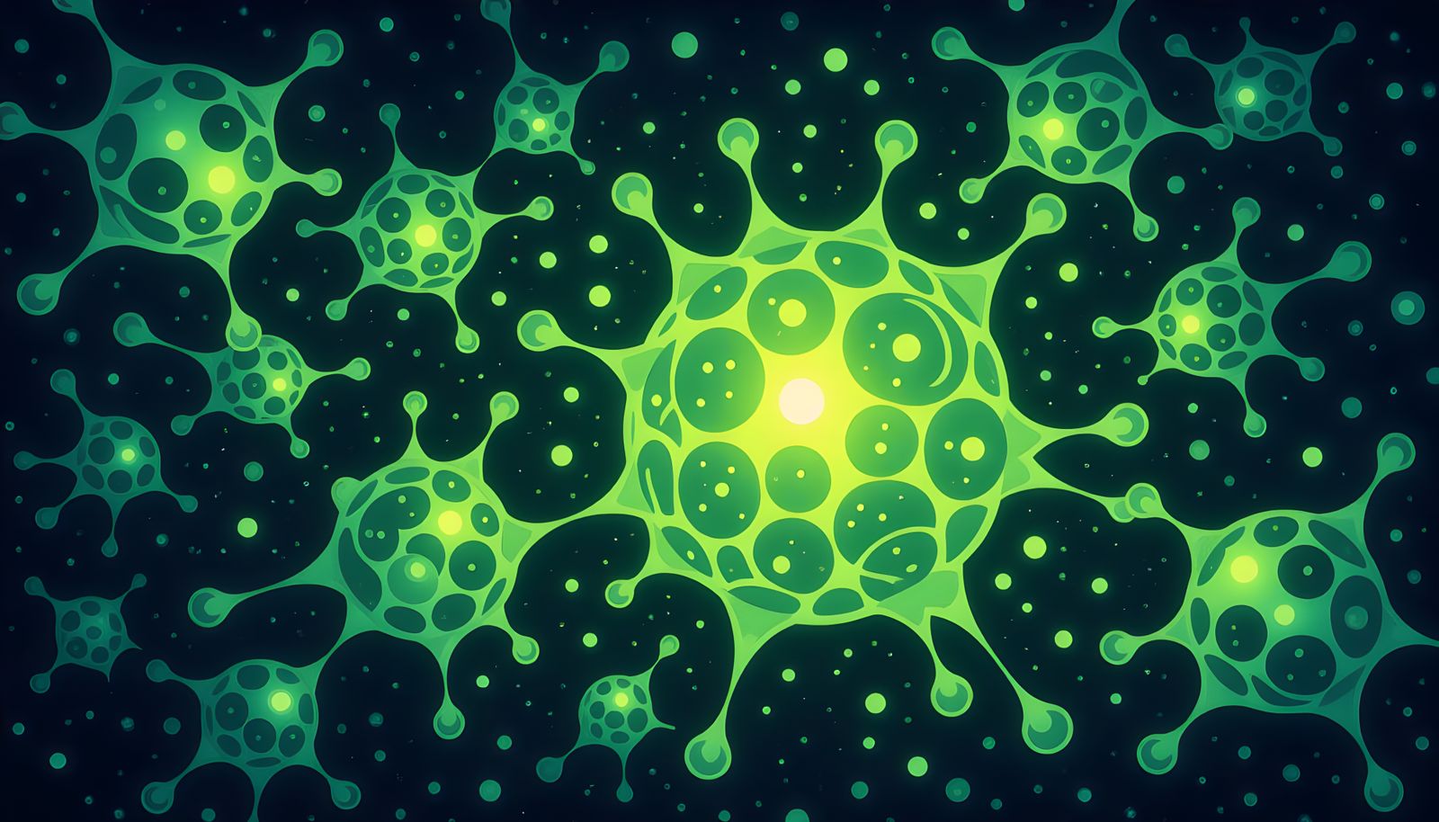 Glowing Microscopic Green Cells Network