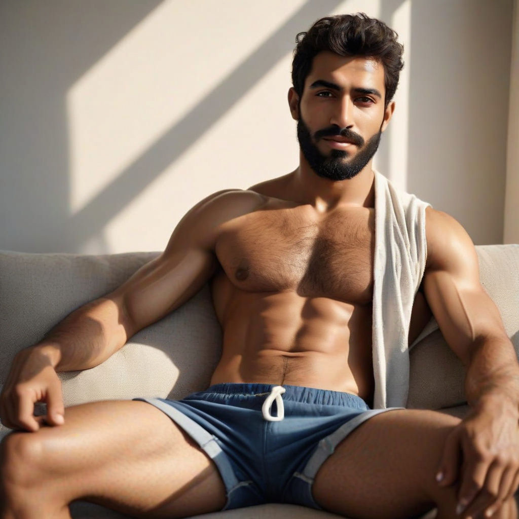 Hyper-Realistic Arab Man Relaxing on Sofa