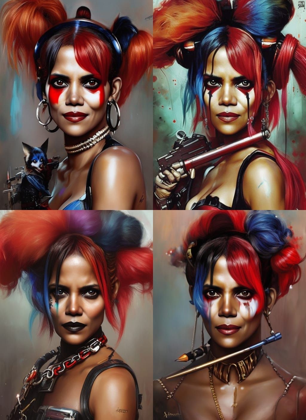 Halle Berry as Harley Quinn Crayon Caricature