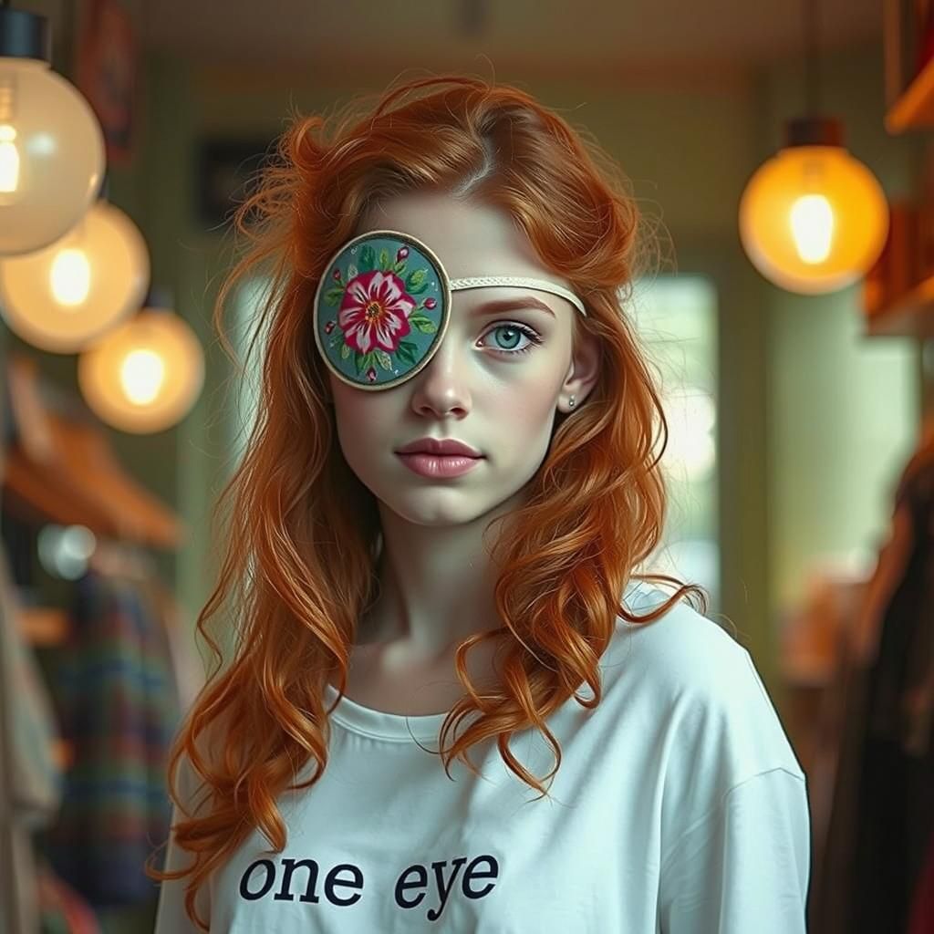 Redhead with Floral Eyepatch in Fine Art Portrait