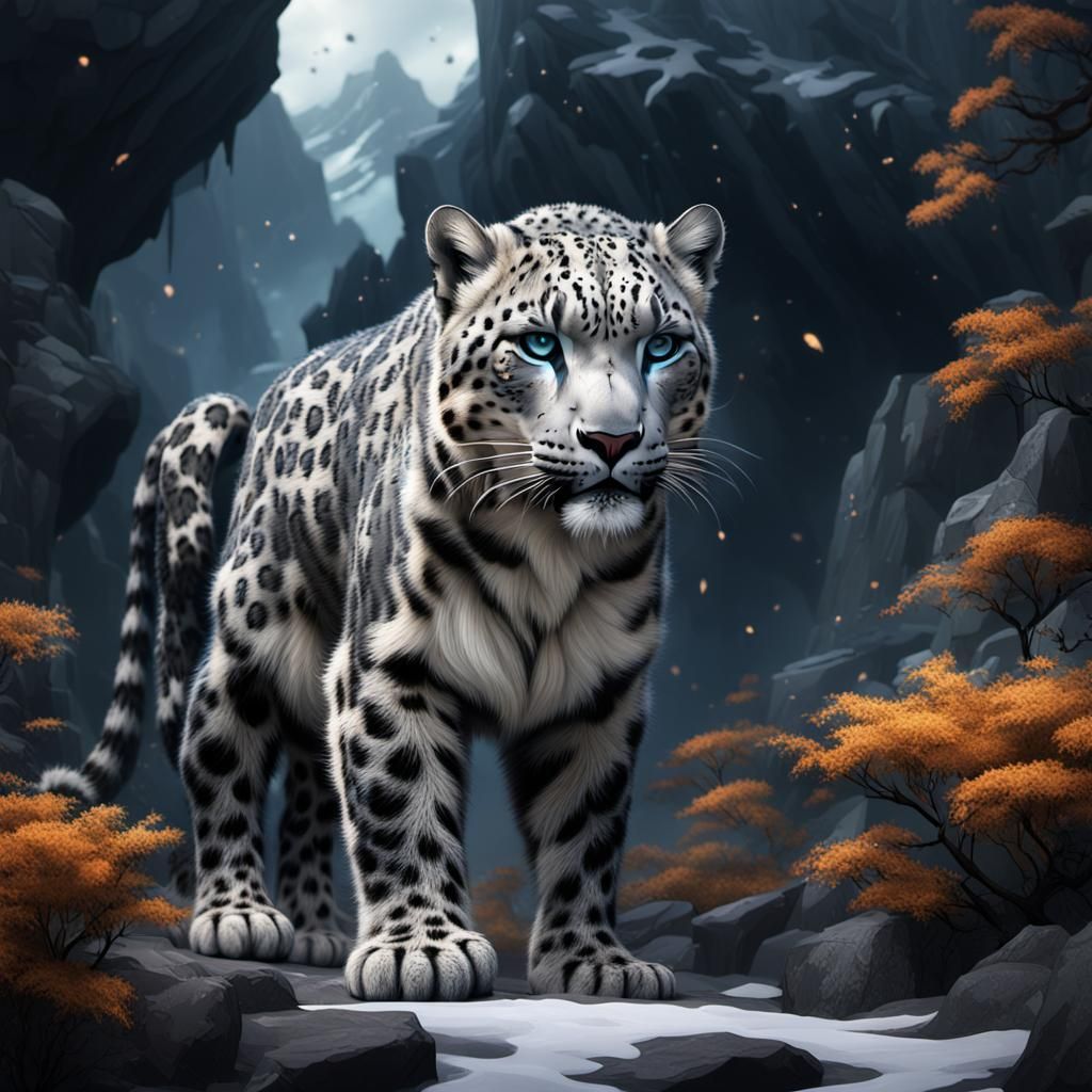 Black Snow Leopard in Detailed Matte Painting