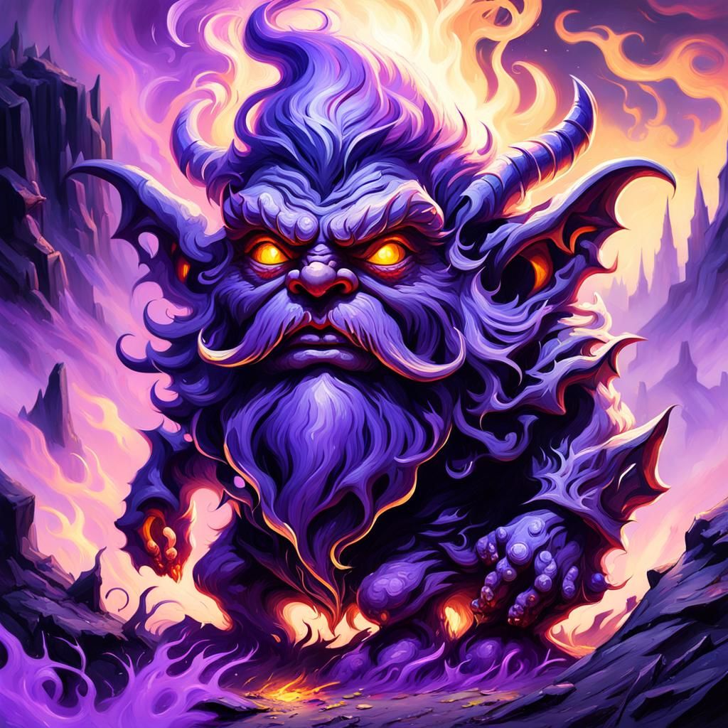 Baby Devil Gnome in Hellish Landscape, Fantasy Art