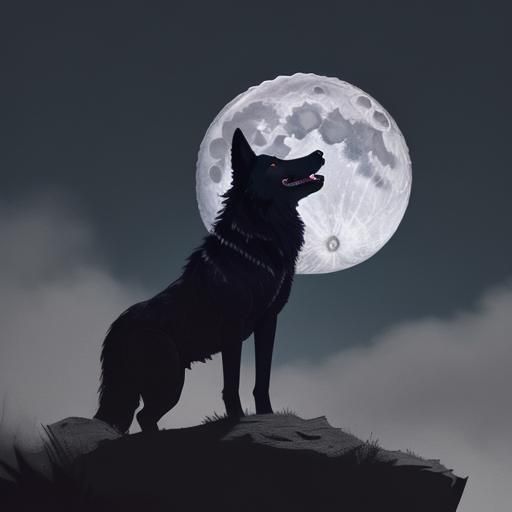 Black Wolf Howling at Full Moon in Valley