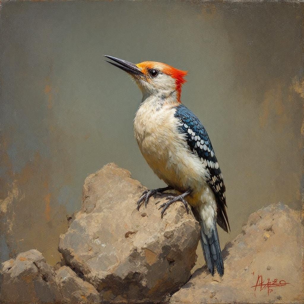 Woodpecker in Romantic Figurative Style