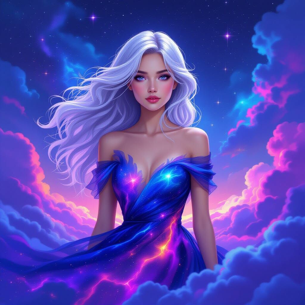 Nebula Woman Portrait in Digital Impressionism Style