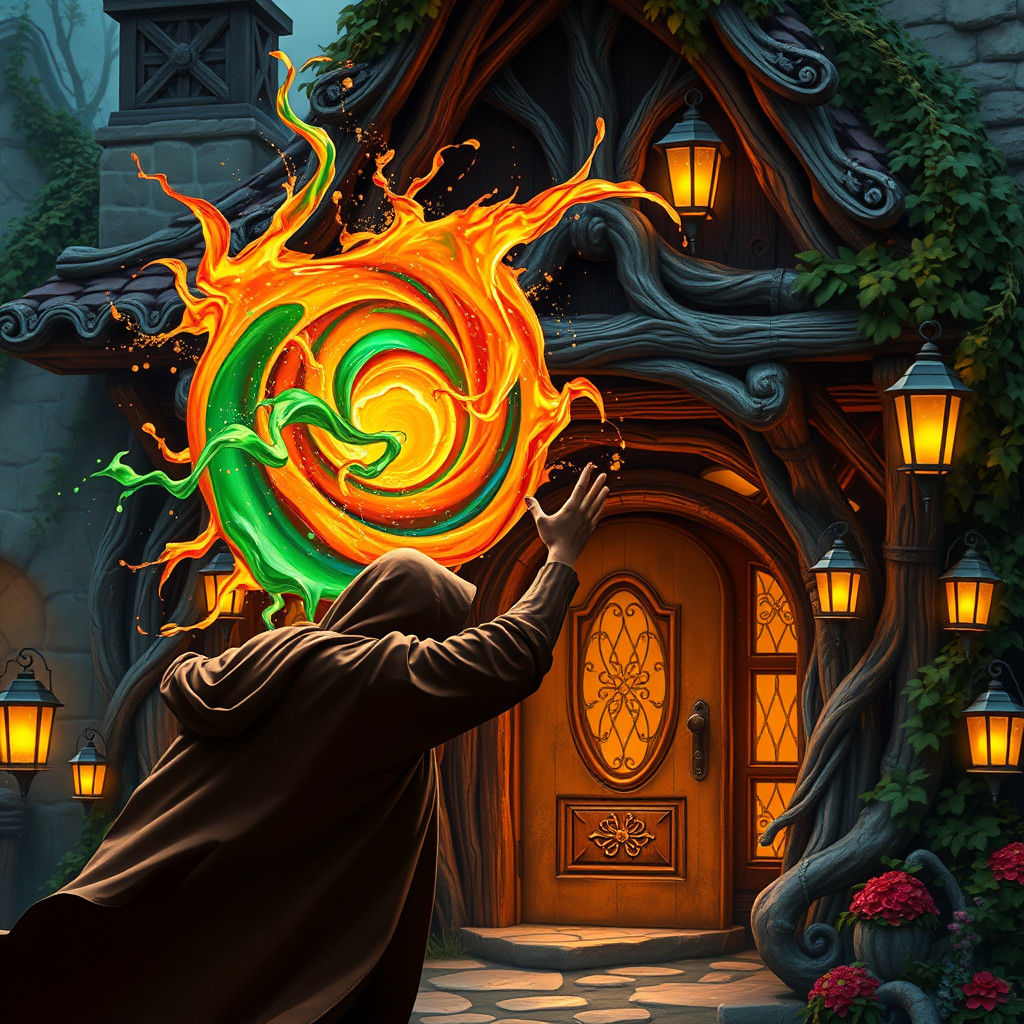 Pumpkin Spell: Mystical Cottage Awakens in Fantasy Art