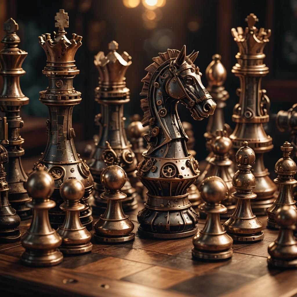 Steampunk Chess Set with Brass and Copper Details