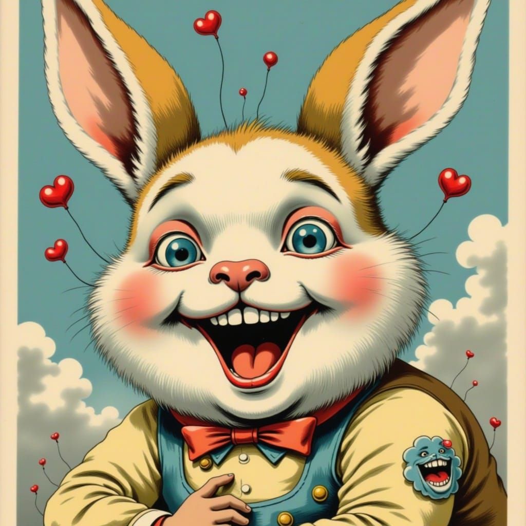 Humorous Bunny Laughing on a Postcard