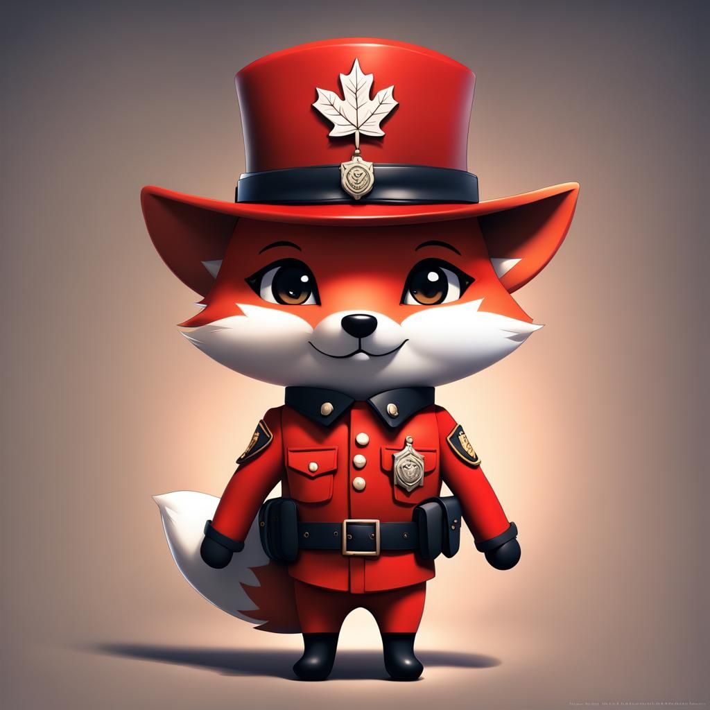 Chibi Fox in RCMP Uniform with Maple Leaves