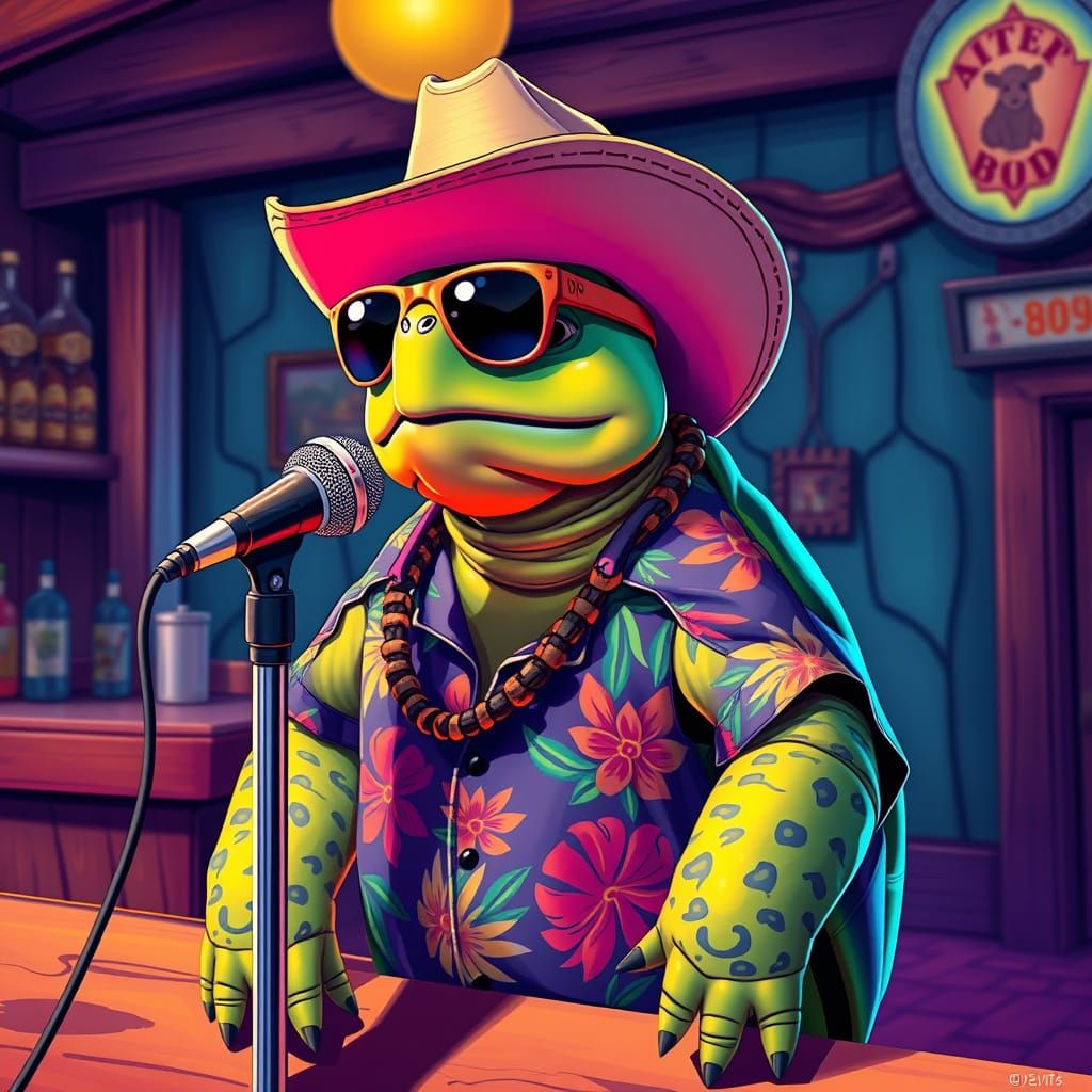 Turtle Cowboy Serenade in a Whimsical Style