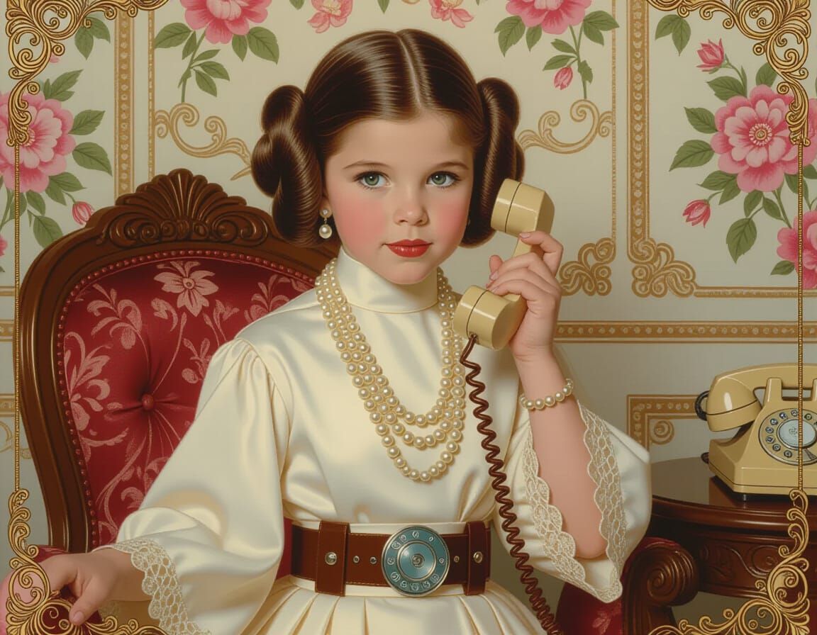 Princess Leia Pin-Up Art with Vintage Phone