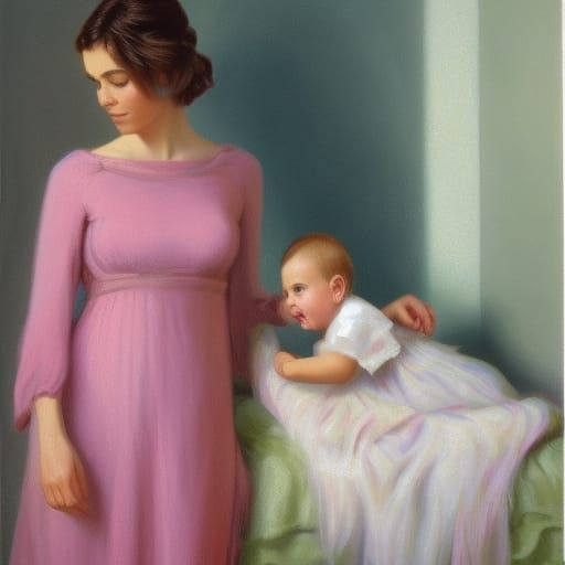 Mother and Child: Ethereal Oil Painting