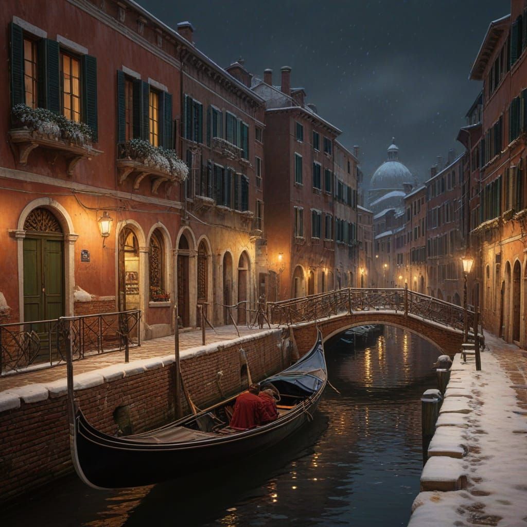 Romantic Venice Scene in Oil Painting Style