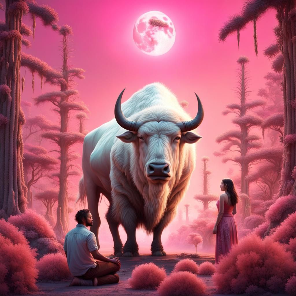 Native Americans Meditate Under Pink Moon