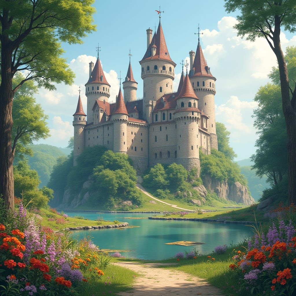 Majestic Princess Castle with Floral Garden