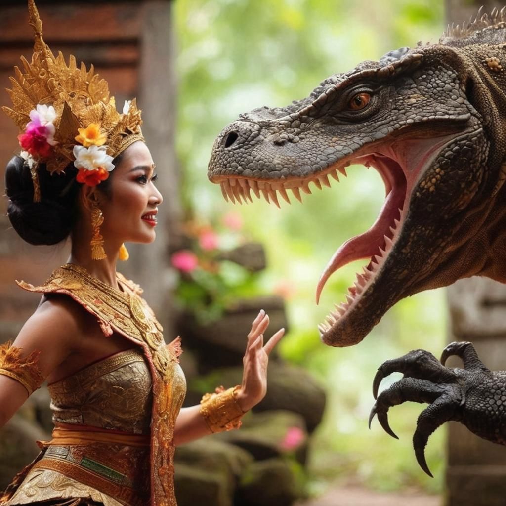 A beautiful Balinese dancer is confronted with an angry Komodo Dragon!