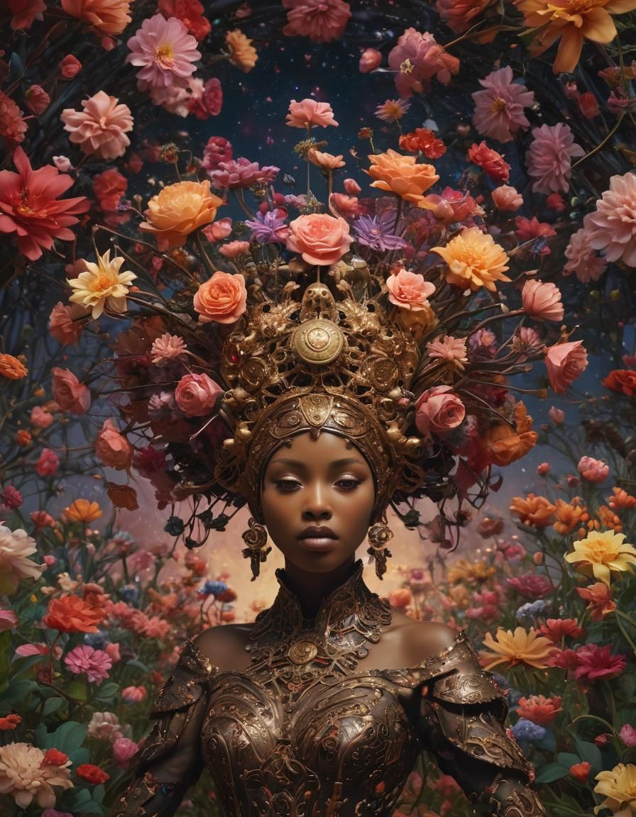 Woman in Moonlit Garden in Pop Surrealism Style