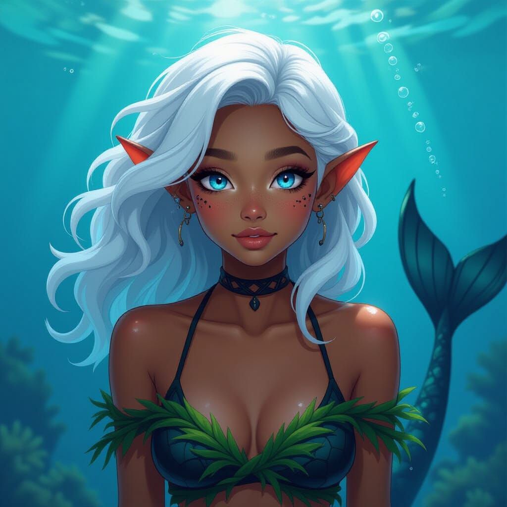 Teenage Siren in Underwater Scene, Ethereal Lighting