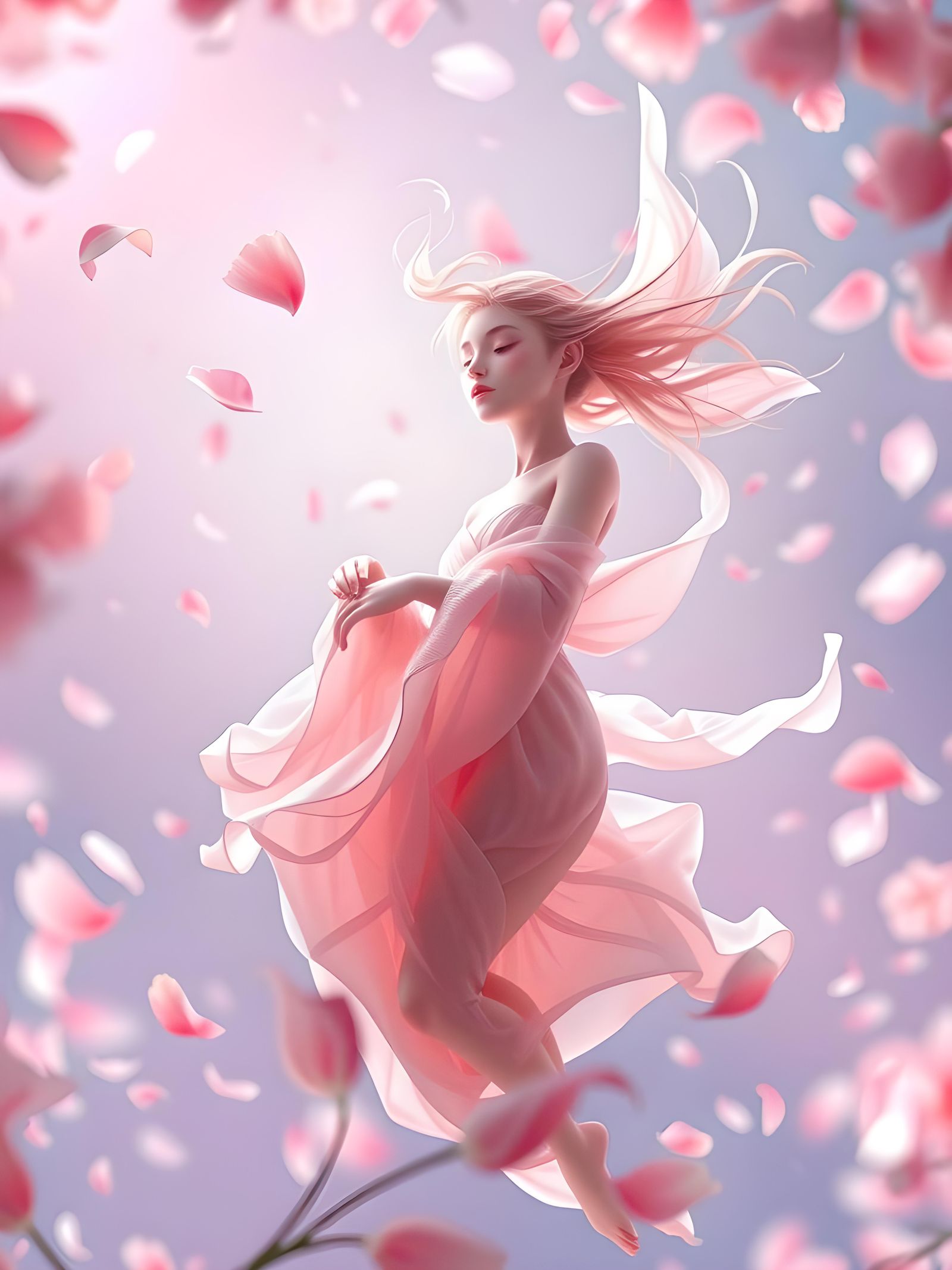 Ethereal Spirit Emerges from Cherry Blossoms: 3D Anime Art