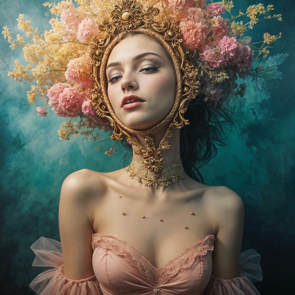 Surrealist Dreamscape of a Cloudy Goddess with a Victorian M...
