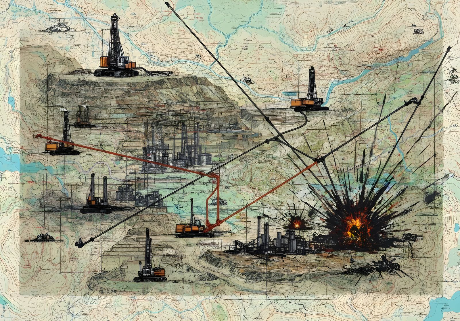 Layered Landscape of Geological Extraction in Mapping Style