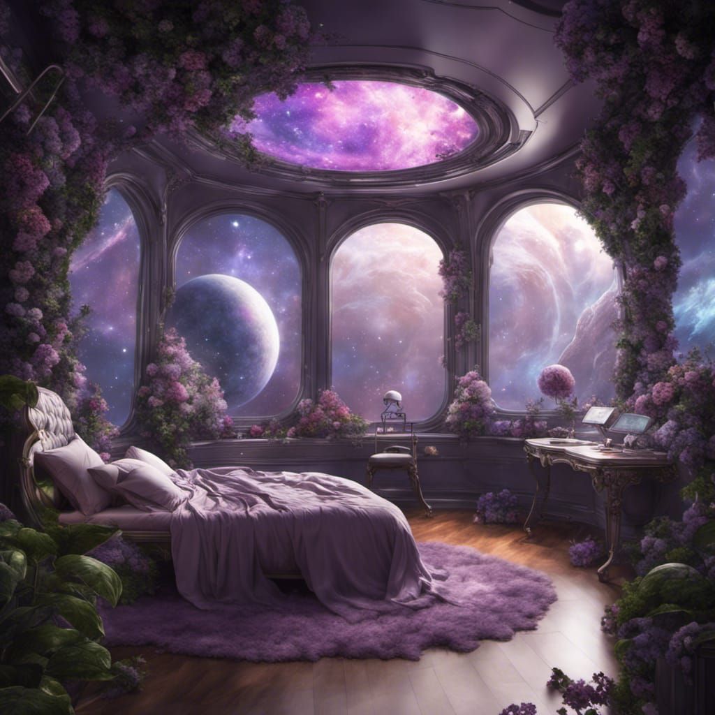Decadent Starship Bedroom in Space: Sharp Photorealistic Ima...