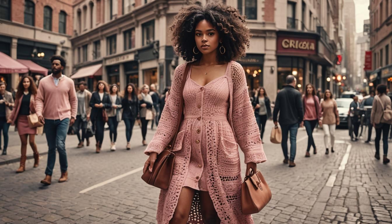 Stunning Black Woman in City, Hyperrealistic Digital Art