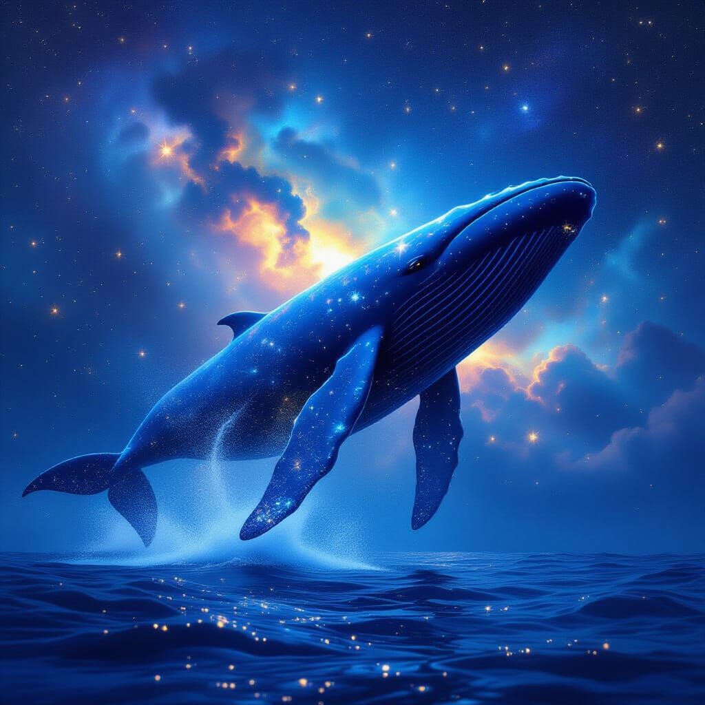 Colossal Starlight Whale Breaching in Cosmic Ocean