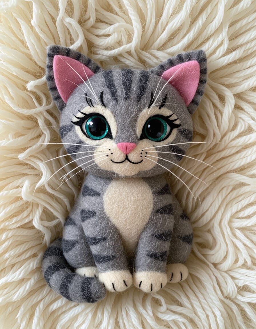 Adorable Felt Kitten in Felt Art Style