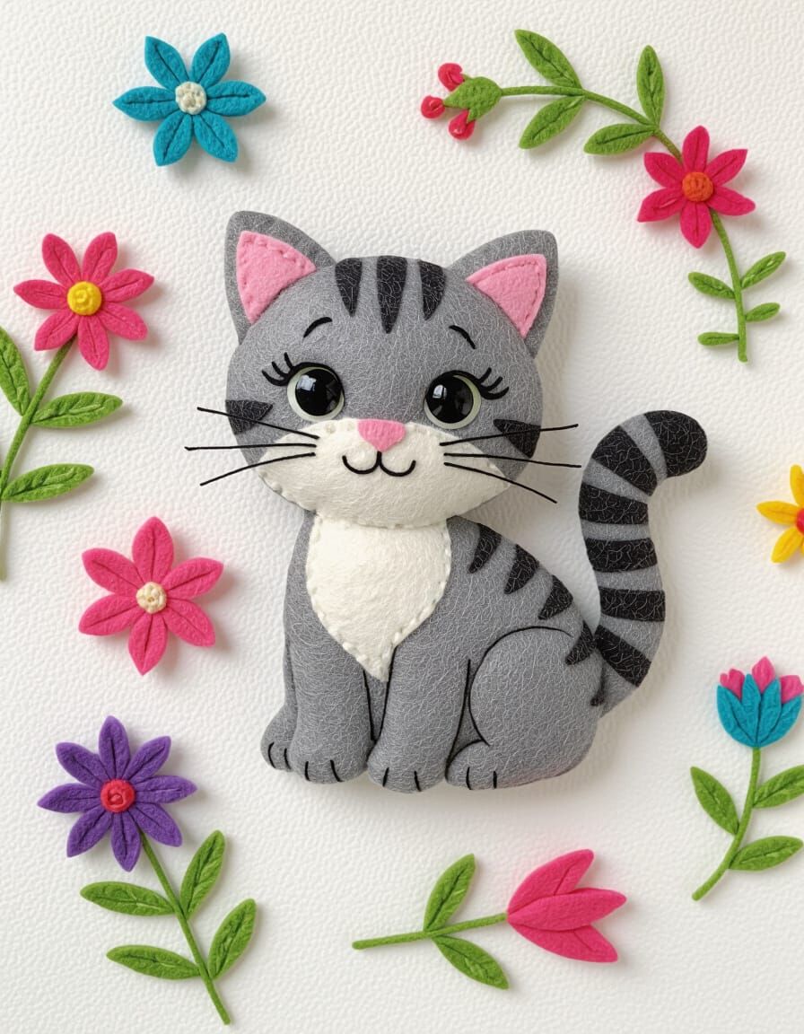 Adorable Felt Kitten in Felt Art Style