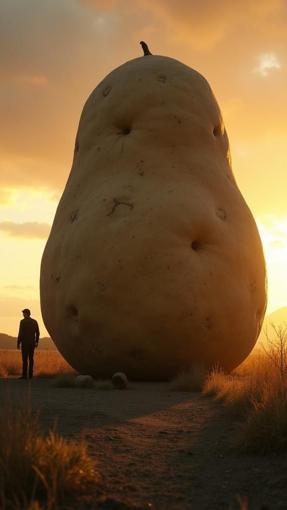 Giant Potato in Rustic Landscape with Cinematic Lighting